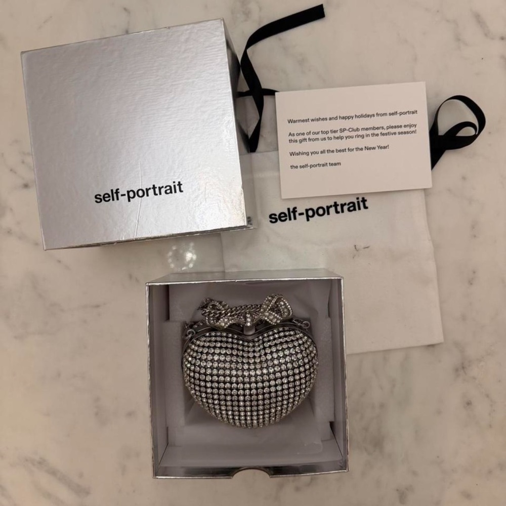 Self portrait silver crystal heart clutch